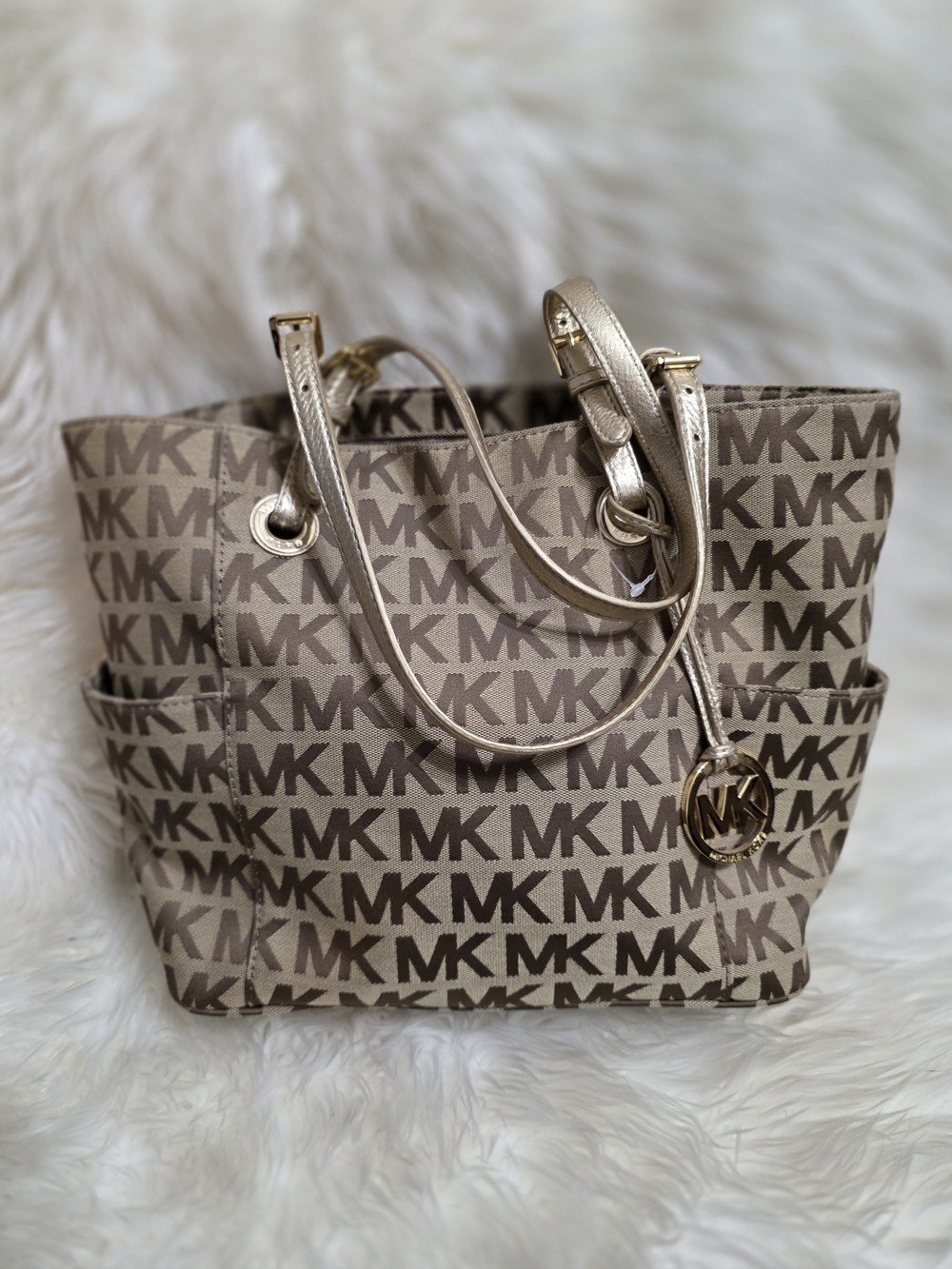 Michael Kors Beige Logo Tote Bag with Gold Accents NWT
